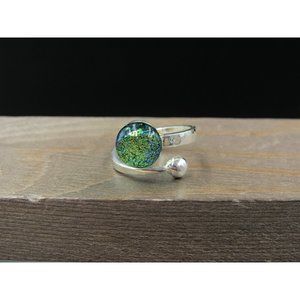 Size 6.5 Sterling Silver Handmade Glass Hammered Band Ring Vintage Statement